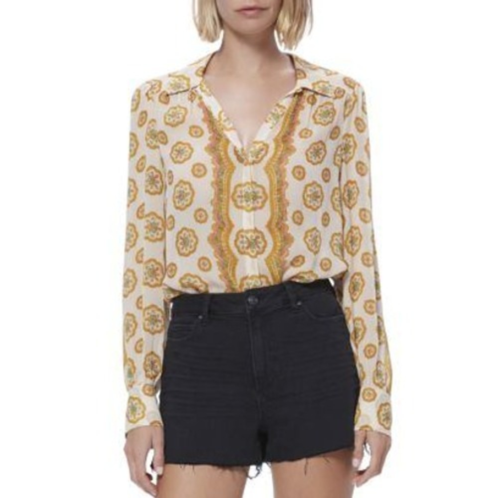 PAIGE Cream & Mustard Printed Long-Sleeve Blouse